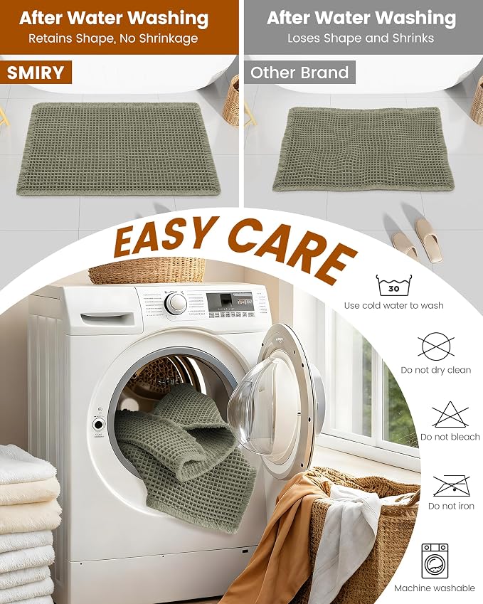 Smiry Waffle Bath Mat 47x32, Extra Soft Absorbent Bathroom Rugs, Non Slip Machine Washable Quick Dry Bath Rugs for Bathroom Floor, Tub, Shower, Home Decor Accessories, Green