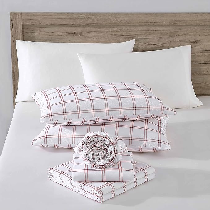 Eddie Bauer - Flannel Sheets Twin Size, Anti-Pilling & Wrinkle Resistant Cotton, Touchably Soft for All-Season Comfort - Bed Sheets with Matching Pillowcase & Fitted Sheet (Westridge Plaid Orange)