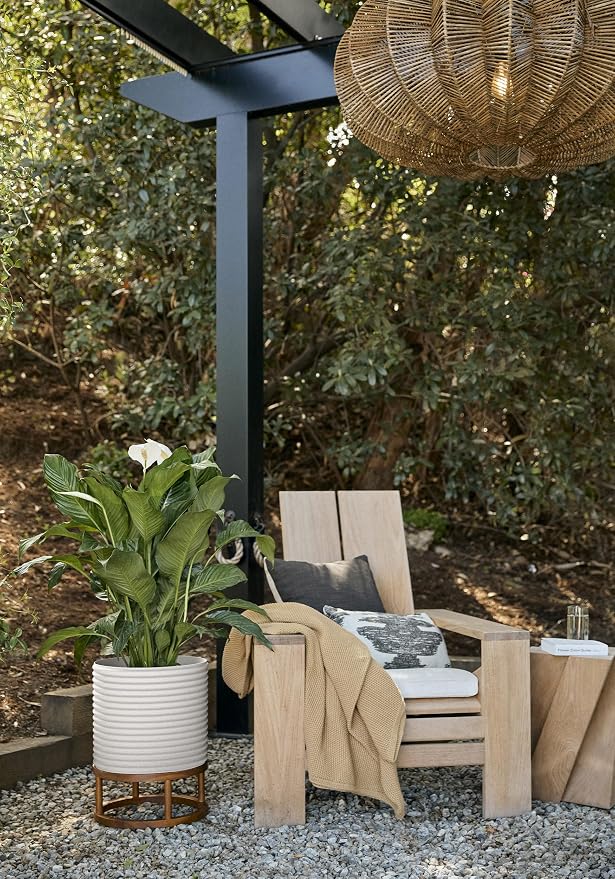 Veradek Mod Series Raised 13" Short Planter for Patio & Backyard | Durable Plastic-Stone Material w/Wooden Stand | Modern Décor for Plants & Flowers