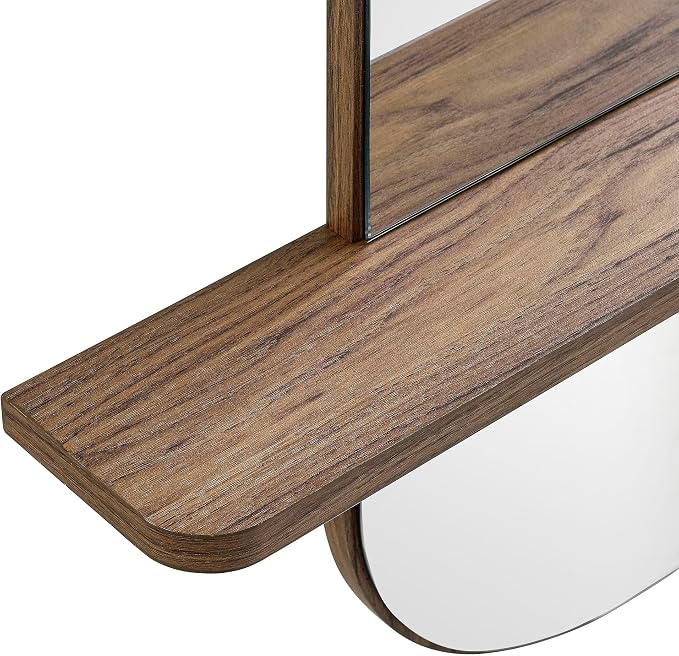 Modway Solstice Oversized Wall Mounted Oval Mirror with Shelf in Walnut – Modern Decorative Accent Mirror for Entryway, Bedroom, Living Room, or Bathroom Vanity