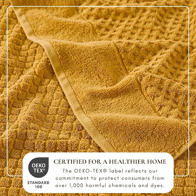 Great Bay Home Bath Towels - 100% Cotton 6 Piece Bath Sheet Set - Diamond Waffle Weave - Absorbent, Durable, Quick-Dry Towels for Bathroom (Marigold)