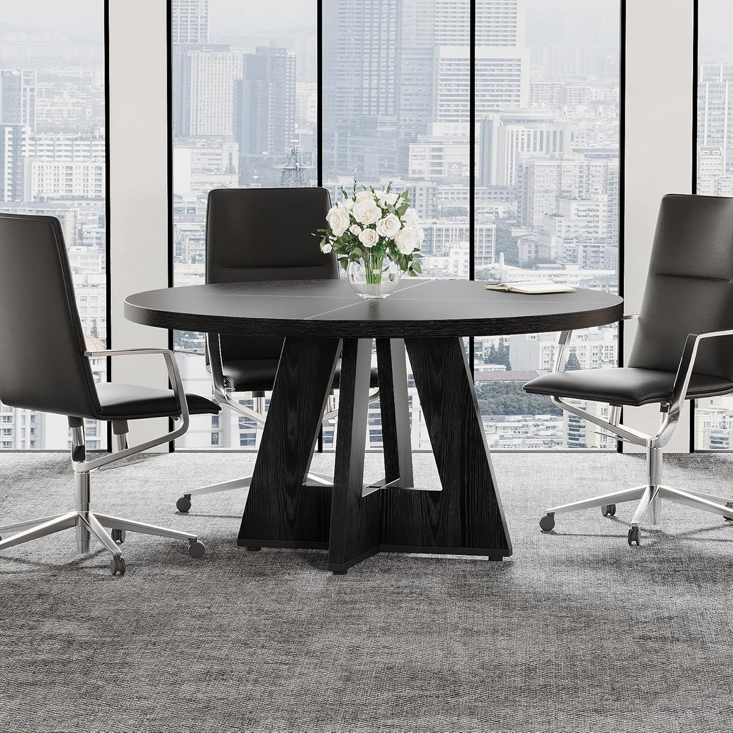 Tribesigns 47-Inch Round Conference Table - Stylish Wooden Meeting Table for 4-6 People | Black Finish