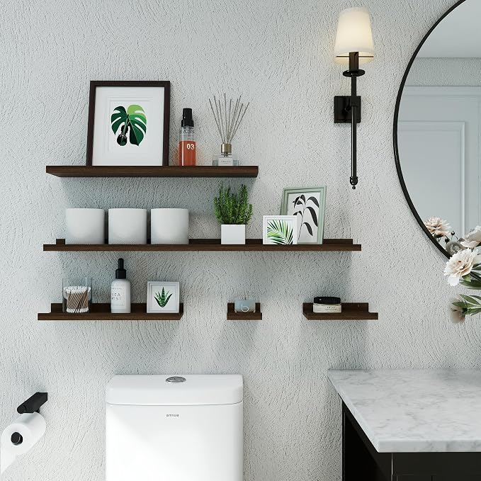 Floating Shelves for Wall Decor, Long Wall Mounted Storage Shelf for Bedroom, Living Room, Bathroom, Kitchen, Nursery, Display Picture Ledge Shelf with Lip Set of 2-56 Inches, Walnut