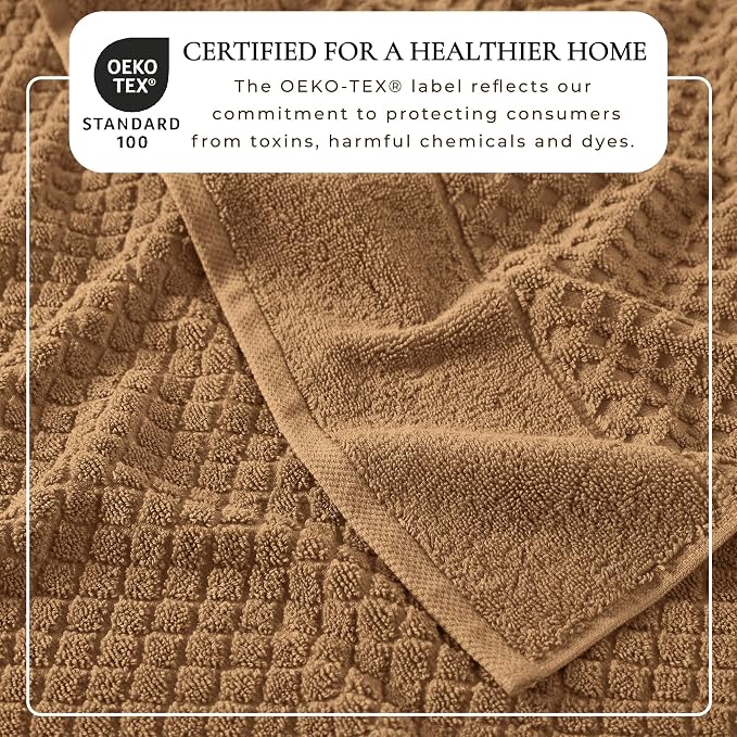 Great Bay Home Hand Towels - 100% Cotton 6 Pack 26x16 Hand Towel Set - Absorbent, Durable, Quick-Dry Towels for Bathroom (Mocha)