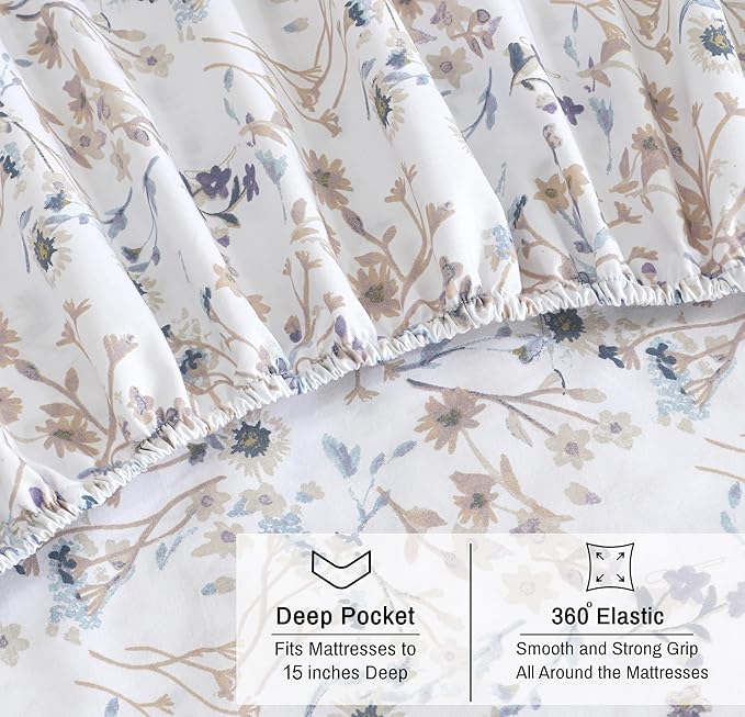 RUVANTI 100% Organic Cotton Sheets King Size, Percale Weave, GOTS Certified, 4-Piece Set, Deep Pocket 15", Crisp & Breathable, Soft Durable Bedding, Sábanas Algodón Orgánico – Tranquil