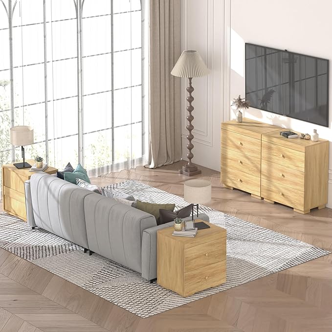 Dresser for Bedroom 3 Drawer Wood Dresser 26.6" Wide, Large Storage Chest of Drawers for Bedroom, Living Room, Hallway, Entryway, Modern TV Stand Drawer Organizer, Light Oak