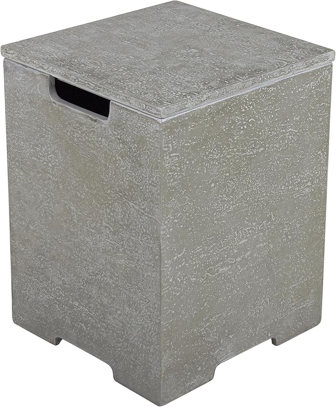 AMS Fireplace | Elementi Square Travertine Light Grey Propane Tank Cover | Marble Porcelain Top with Concrete GFRC Base | 15.9 × 15.9 × 20 inches | Suited For Riviera Light Grey Fire Pit Table