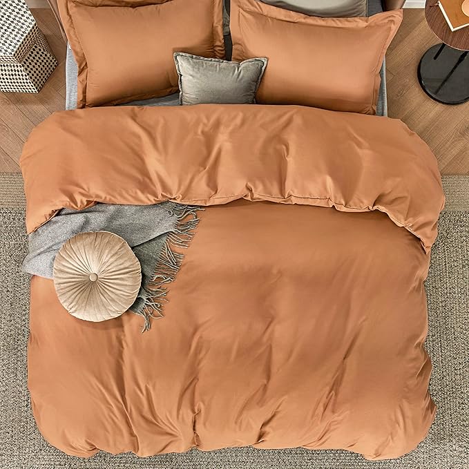 Bedsure Duvet Cover King Size - Soft Double Brushed Bedding Set for Kids & Adults, Zipper Closure, 3 Pieces, Includes 1 Duvet Cover (104"x90") & 2 Pillow Shams, NO Comforter, Burnt Orange