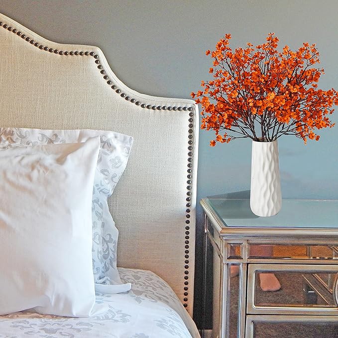 Mandy's Orange Artificial Baby’s Breath European Flowers 6 Bundles Silk Gypsophila with Bendable Stems for Fall Thanksgiving & Christmas Centerpiece Wedding Decor and Table Arrangements