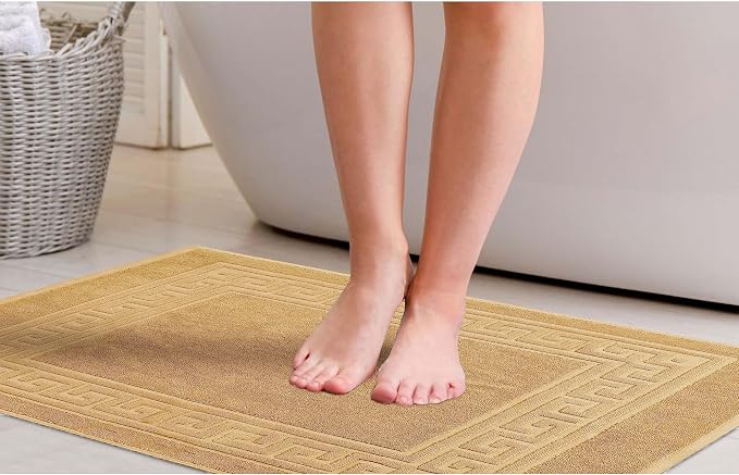 Superior Heavyweight Cotton Bath Mats, Bath Rugs For Bathroom Accessories, Washable Rug For Shower, Bath, Toilet, Modern Decor, No Backing, Luxury Hotel And Spa Quality, Set of 2, 22" x 35", Gold