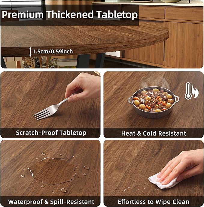 Wildhome Round Dining Table for 2-4, 43 Inch Dining Room Kitchen Table with 1-Tier Storage Shelf, Modern Farmhouse Dinner Furniture with Adjustable feet,Oval Circle (43in-Walnut)