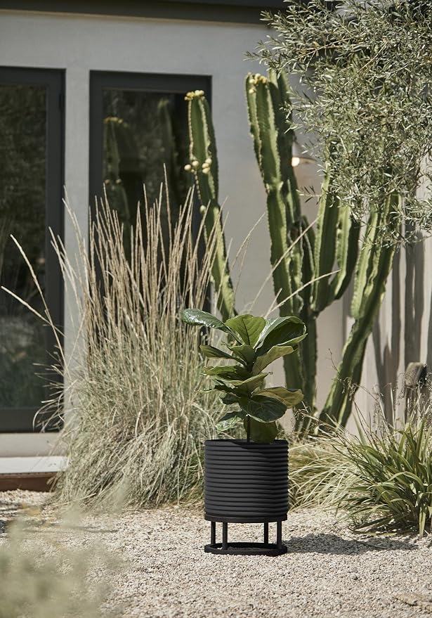 Veradek Mod Series Raised 13" Short Planter for Patio & Backyard | Durable Plastic-Stone Material w/Wooden Stand | Modern Décor for Plants & Flowers