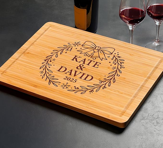 Personalized Cutting Board for Christmas, Gifts for Couples 2025, Custom Engraved with Names & Date, Unique Holiday, Bridal Shower, Anniversary & Newlyweds Present
