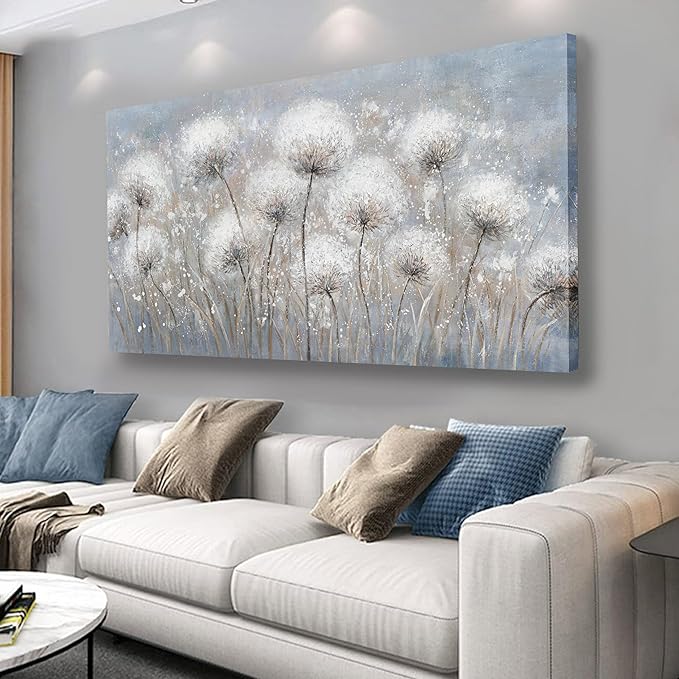 Belmrxne Large Dandelion Floral Wall White and Black Wall Decor Modern Aesthetic Artwork Trendy Canvas Painting for Living Room Bedroom Dining Room Office Home Decor 30x60 inch
