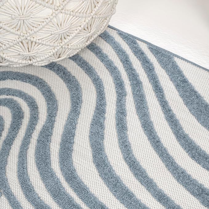 JONATHAN Y Maribo High-Low Abstract Striped Dark Blue/Cream 8x10 Indoor/Outdoor Area Rug for Patio, Backyard, Living Room, Bedroom, Office, Hose-Washable (SCN103E-8)