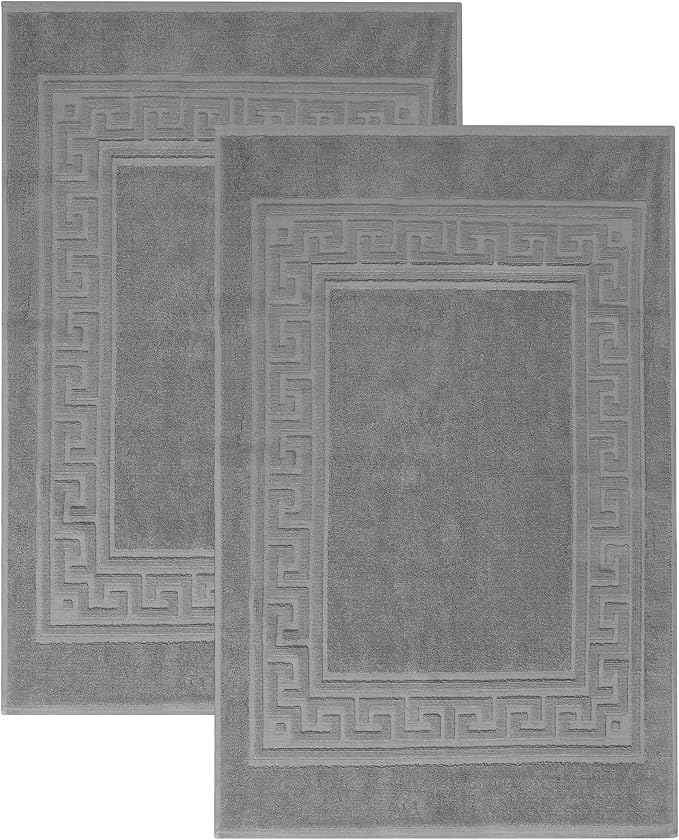 Superior Heavyweight Cotton Bath Mats, Bath Rugs For Bathroom Accessories, Washable Rug For Shower, Bath, Toilet, Modern Decor, No Backing, Luxury Hotel And Spa Quality, Set of 2, 22" x 35", Silver