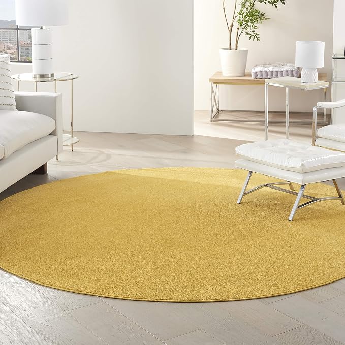 Nourison Home Nourison Essentials Yellow 8' x Round Area Rug - Easy Clean, Non Shedding, Bed Room, Living Room, Dining Room, Kitchen (8' x Round)