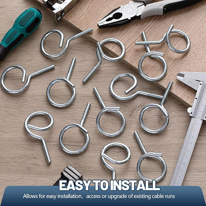Yaocom 50 Pcs 1/4"-20 Machine Threaded Bridle Rings 1-1/4" Diameter Heavy Duty Bridle Wiring Rings Cable Hangers for Low Voltage Cable Pipe Management