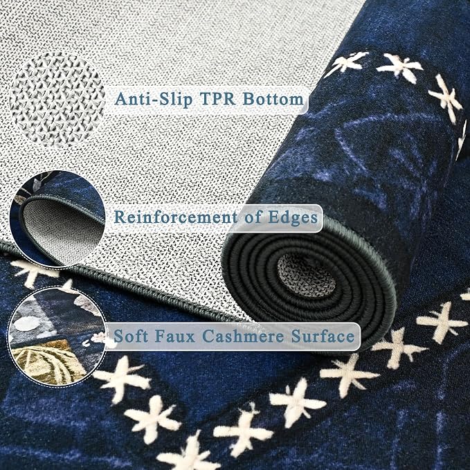 Tepook 8x10 Area Rugs for Living Room, Modern Large Geometric Rug for Bedroom, Washable Patchwork Rug Indoor Non Slip Throw Carpets for Dining Room Office Farmhouse Home Decor, Navy Blue