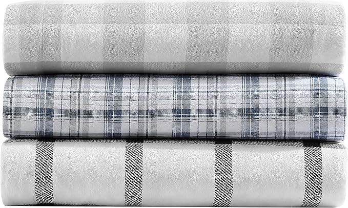 Eddie Bauer - Flannel Sheets Twin Size, Anti-Pilling & Wrinkle Resistant Cotton, Touchably Soft for All-Season Comfort - Bed Sheets with Matching Pillowcase & Fitted Sheet (Bunkhouse Plaid Charcoal)