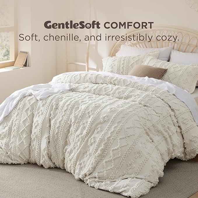 Bedsure Boho Duvet Cover Cal King Size, Soft & Comfortable Elegant Design Boho Bedding for Decoration, Machine Washable Comforter Cover for All Seasons,Includes 1 Duvet Cover & 2 Pillow Shams,Beige