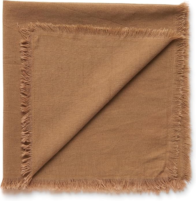 ACCENTHOME Brown Cotton Linen Napkin Set of 12 18x18 inch Dinner Napkins - Washable Soft Premium Hotel Quality Reusable Hemmed Edges Napkins Perfect Table Linens for Family Dinners, Weddings