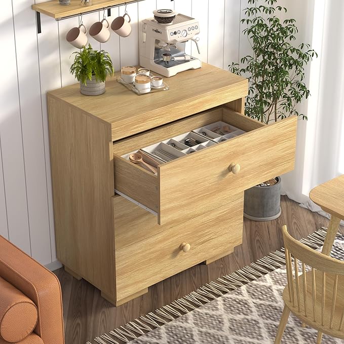 Dresser for Bedroom 3 Drawer Wood Dresser 26.6" Wide, Large Storage Chest of Drawers for Bedroom, Living Room, Hallway, Entryway, Modern TV Stand Drawer Organizer, Light Oak