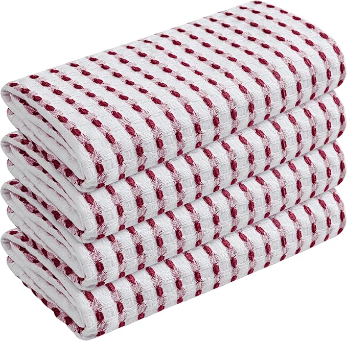 TWINY threads Waffle Weave Dish Towels Set of 4, Premium Cotton 16x26 Kitchen Hand Towel, Super Absorbent, Durable & Reusable Tea Towels for Home, Restaurants & Cafes, Burgundy Wine, White