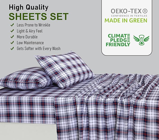 RUVANTI 100% Cotton Twin Sheets Set, 3 Pieces, Soft & Breathable Percale Weave Bedding, Deep Pocket 16", Hotel Standard, Crisp Cool Feel, Durable, Perfect Floral Bed Sheet, Prussian