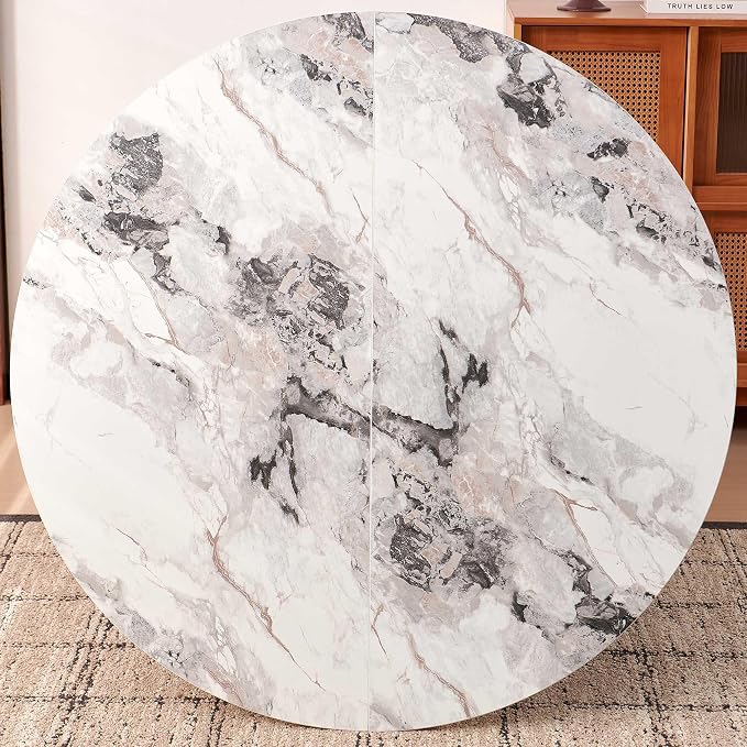 Homedot Modern Round Pedestal Dining Table for 4-6, 47" Kitchen Table with White Marble Grain Tabletop Engineered Wood Base, Classic Dinner Table Fluted Easy Assemble for Living Room Dining Room