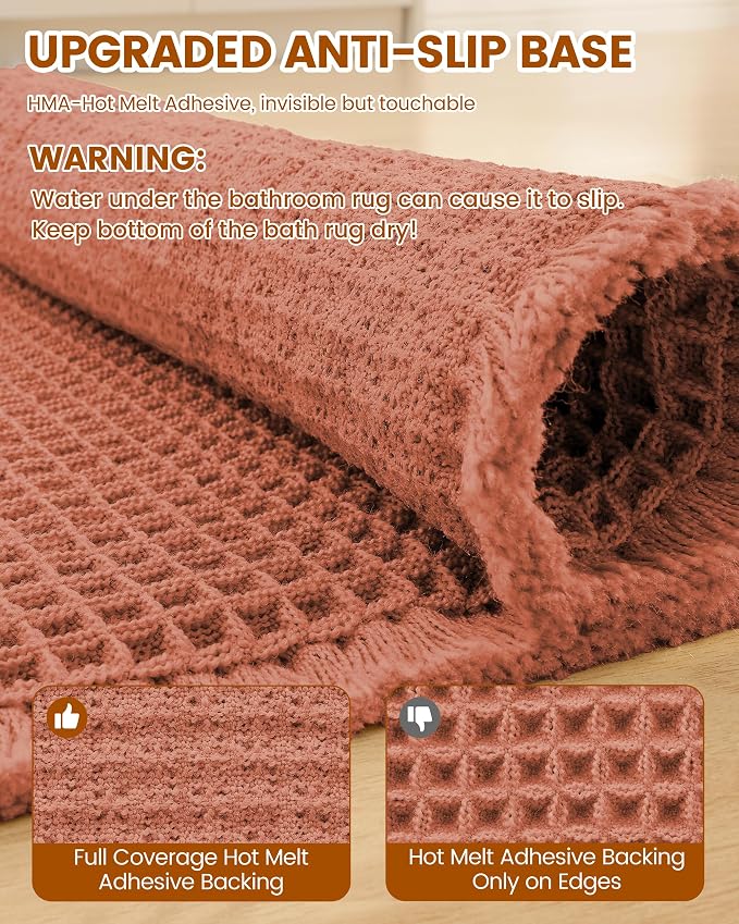 Smiry Waffle Bath Mat 24x16, Extra Soft Absorbent Bathroom Rugs, Non Slip Machine Washable Quick Dry Bath Rugs for Bathroom Floor, Tub, Shower, Home Decor Accessories, Orange