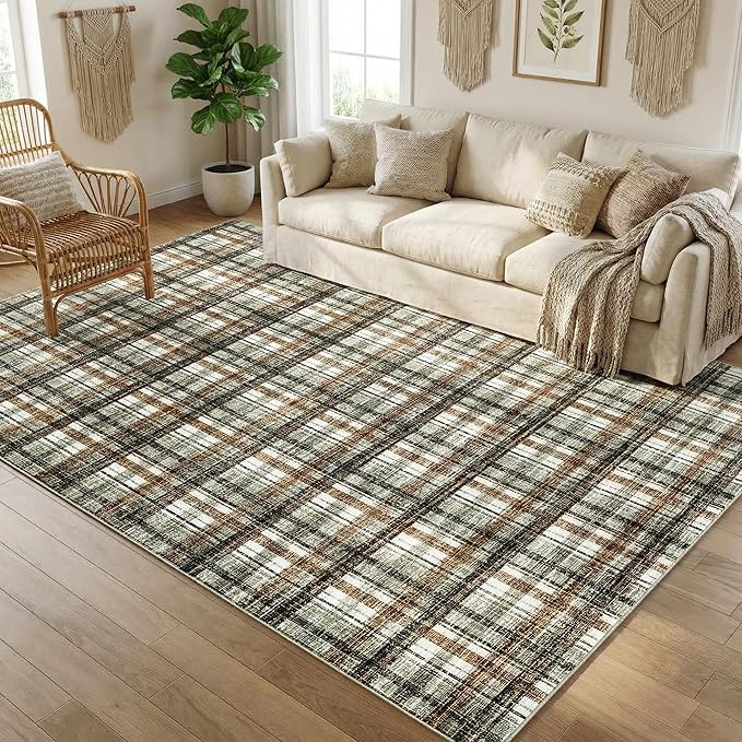 Washable Area Rugs 4x6 Rug for Living Room Modern Non Slip Throw Rugs Soft Bedroom Rug Non Shedding Low Pile Stain Resistant Carpet for Dining Room Nursery Classroom 4'x6' Celadon&Coffee