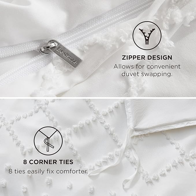 Bedsure Boho Twin Duvet Cover Size - White Breathable & Soft Boho Bedding, Machine Washable Comforter Cover for All Seasons, Includes 1 Duvet Cover 68"x90" with 1 Pillow Sham & Zipper Closure