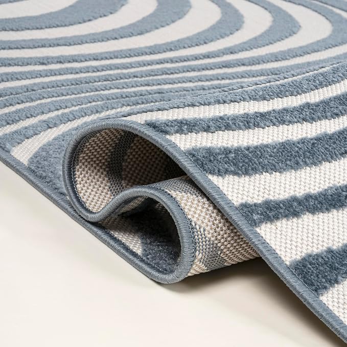 JONATHAN Y Maribo High-Low Abstract Striped Dark Blue/Cream 8x10 Indoor/Outdoor Area Rug for Patio, Backyard, Living Room, Bedroom, Office, Hose-Washable (SCN103E-8)
