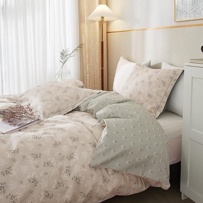 HighBuy Boho Floral Duvet Cover King Bedding Vintage Cotton Aesthetic Bedding Set King Size Comforter Cover Set Garden Lightweight Soft Duvet Cover Set Zipper Closure Breathable