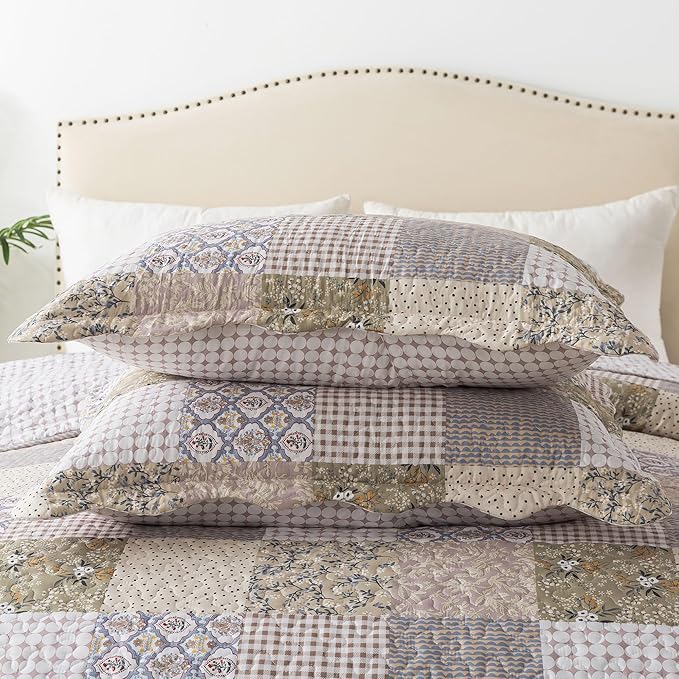HoneiLife Quilt Set King Size - Lightweight Bedspreads 106x96, Microfiber Quilts 3-Piece, Patchwork Coverlet Rustic Bedding Sets All Season Quilts