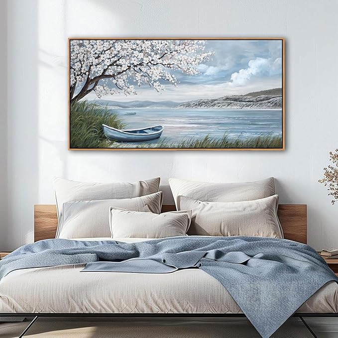 KLAKLA Large Canvas Art Plum Blossom Lake White Wall Decor Living Room Bedroom Picture Over Bed Framed Artwork for Wall Modern Canvas Paintings Office 20x40 Inches