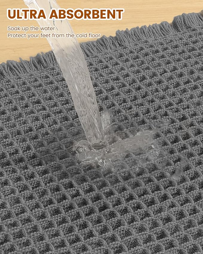 Smiry Waffle Bath Mat 72x24, Extra Soft Absorbent Bathroom Rugs, Non Slip Machine Washable Quick Dry Bath Rugs for Bathroom Floor, Tub, Shower, Home Decor Accessories, Dark Grey