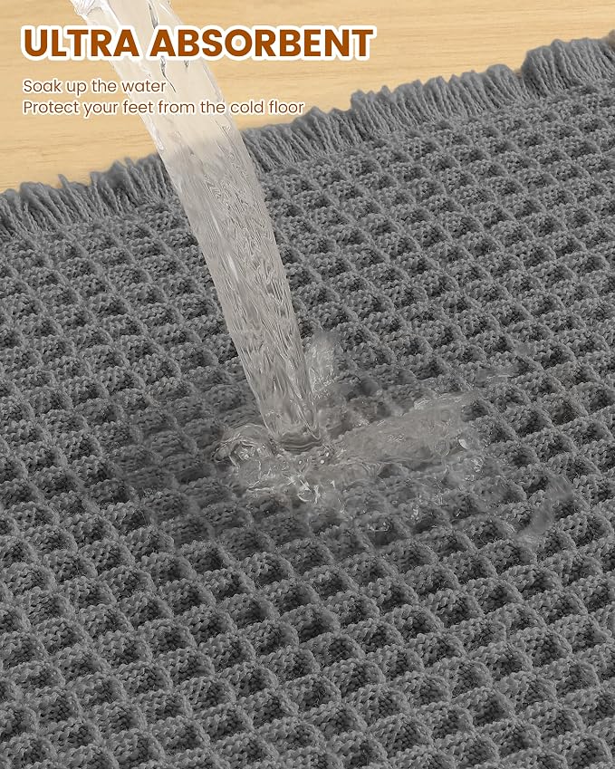 Smiry Waffle Bath Mat 24x16, Extra Soft Absorbent Bathroom Rugs, Non Slip Machine Washable Quick Dry Bath Rugs for Bathroom Floor, Tub, Shower, Home Decor Accessories, Dark Grey