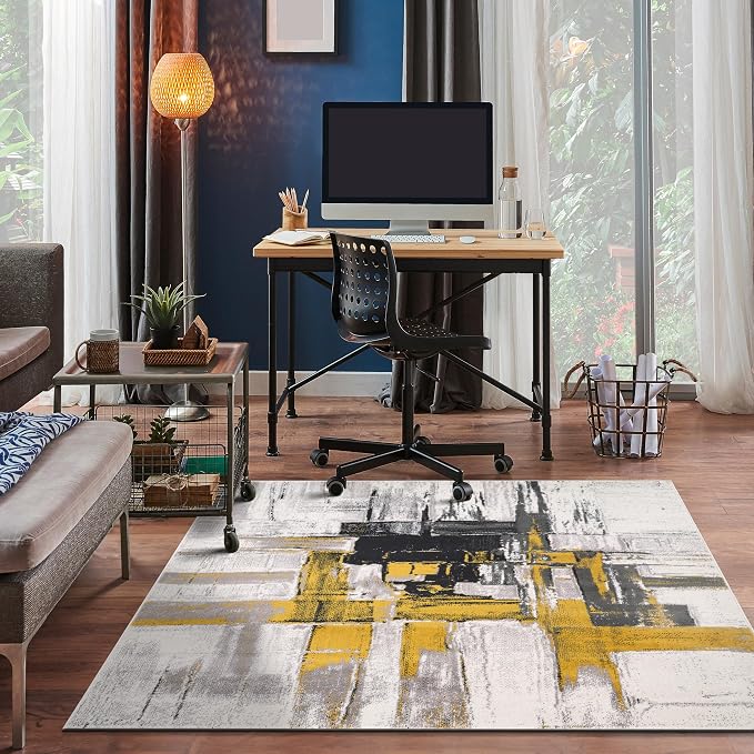 Rugshop Gold Modern Abstract Area Rug — Non-Shedding for Living Room, Bedroom and Study 4' x 6'