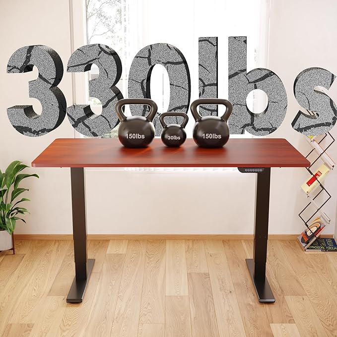 FLEXISPOT E6 MAX Dual Motor 3 Stages Standing Desk 48x30 Inch Whole-Piece Board Electric Height Adjustable Stand Up Desk 150KG Load Capacity(Black Frame + Mahogany Desktop)