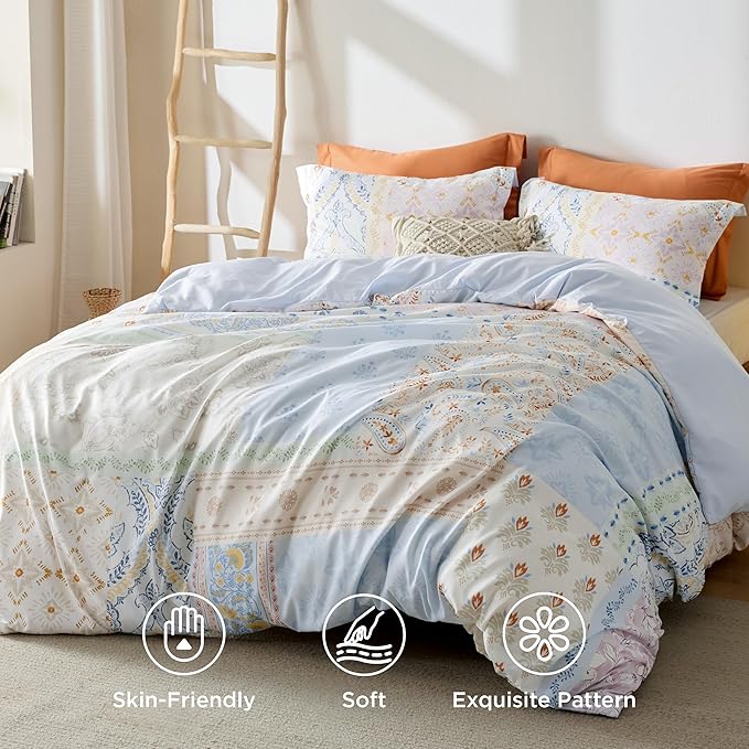 Bedsure Duvet Cover King Size - Reversible Vintage Floral Duvet Cover Set with Zipper Closure, 3 Pieces Winter Sky Bedding Set with 8 Corner Ties and 2 Pillow Shams 20"x36"
