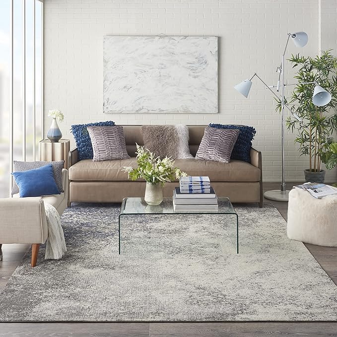 Nourison Home Passion Charcoal/Ivory 6'7'' x 9'6'' Area-Rug, Modern, Abstract, Easy-Cleaning, Non Shedding, Bed Room, Living Room, Dining Room, Kitchen, (7' x 10')