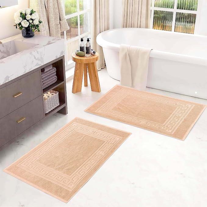 Superior Heavyweight Cotton Bath Mats, Bath Rugs For Bathroom Accessories, Washable Rug For Shower, Bath, Toilet, Modern Decor, No Backing, Luxury Hotel And Spa Quality, Set of 2, 22" x 35", Peach