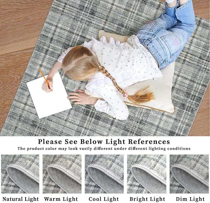 Washable Rugs 10 x 13 Rug for Living Room Soft Bedroom Rug Modern Plaid Large Area Rug Non Shedding Non Slip Throw Rugs Stain Resistant Carpet for Dining Room Nursery 10'x13' Greenish Grey