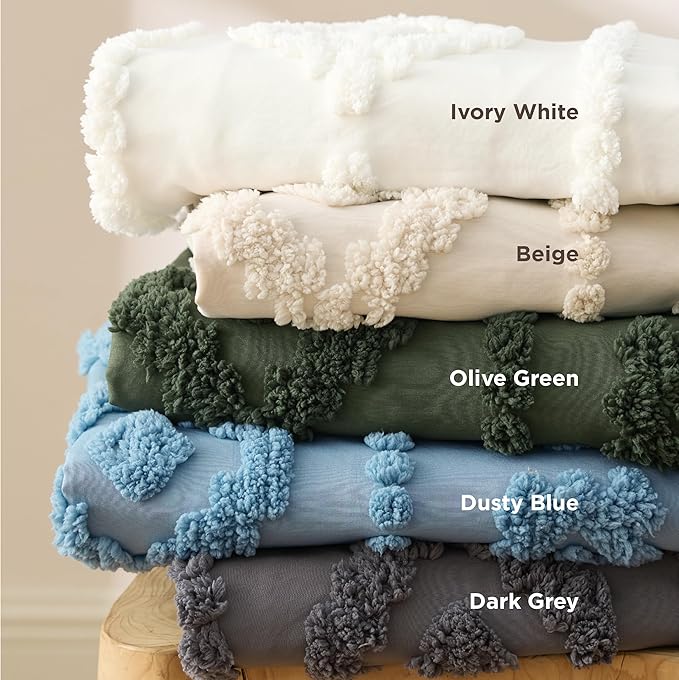 Bedsure Boho Duvet Cover King - Dusty Blue Tufted Boho Bedding, Farmhouse Shabby Chic Embroidery Bedding for All Seasons, 3 Pieces, 1 Soft Jacquard King Comforter Cover and 2 Pillow Shams