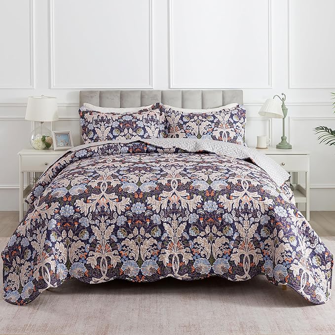 HoneiLife Quilt Set Queen Size - Microfiber Bedspreads for Queen Bed, Reversible Coverlet Lightweight Bedcover Quilt Bedding Sets-Navy