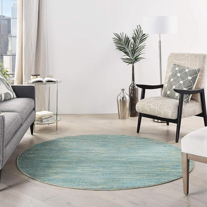 Nourison Home Nourison Essentials Blue Green 6' x Round Area Rug - Easy Clean, Non Shedding, Bed Room, Living Room, Dining Room, Kitchen (6' x Round)