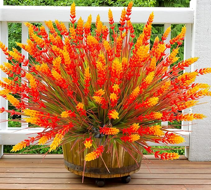 Artificial Plants Outdoor, 20 Pcs Fake Mums Flowers UV Resistant Outdoor Plants, Artificial Fall Flowers Plastic Faux Plants Shrubs for Home Porch Garden Yard Window Box
