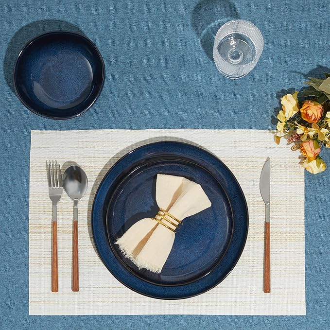 Pokini Plates and Bowls Sets, 16 Pieces Dinnerware Set for 4 with Pasta Bowls, Handmade Dishes Set, Chip Resistant Dishware Sets, Microwave Safe Dinner Set, Designed for Interactive Meals, Starry Blue